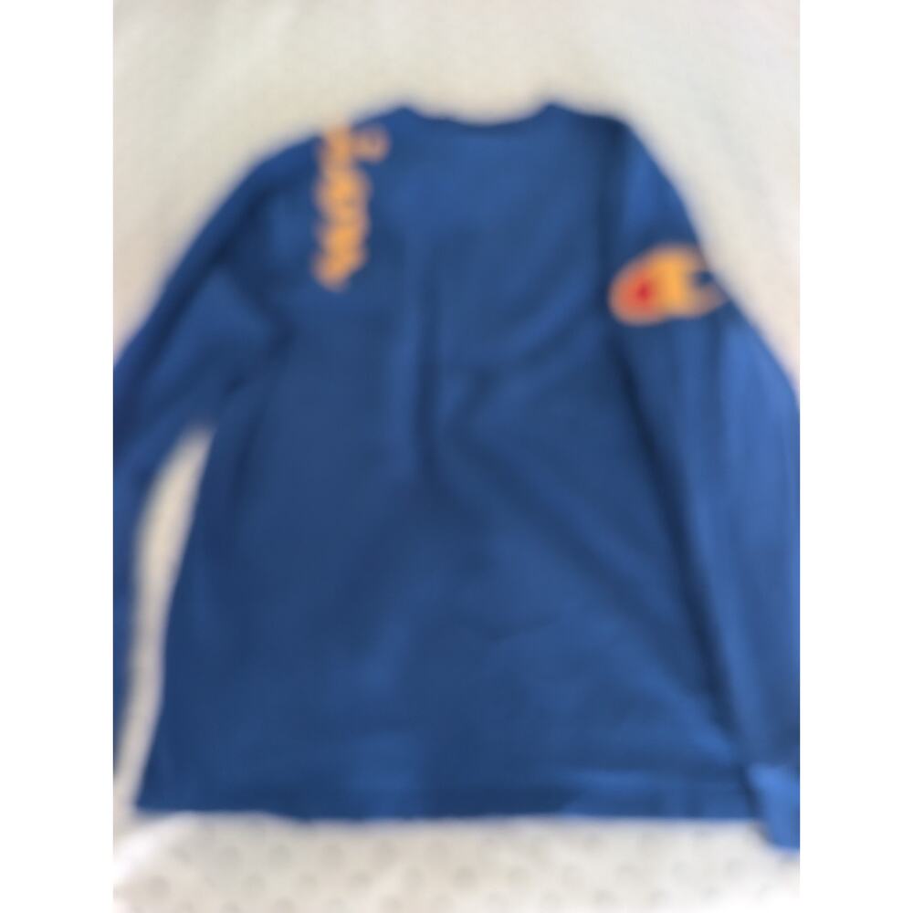 Vintage Blue Champion Long Sleeve Spellout Logo Big C T Shirt Size Large - Picture 5 of 9